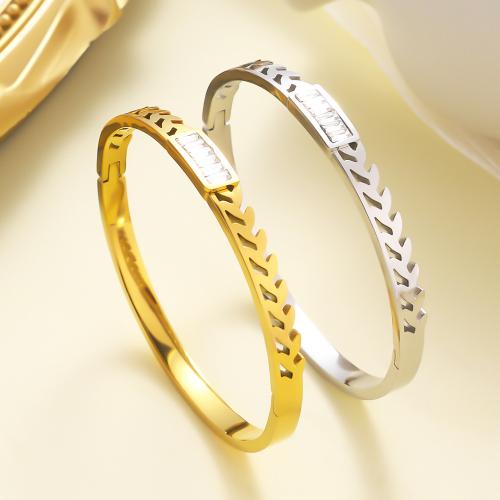 Stainless Steel Bangle 304 Stainless Steel with Crystal plated fashion jewelry & for woman & hollow Sold By PC