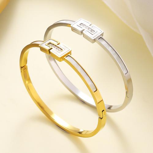 Stainless Steel Bangle 304 Stainless Steel with Cubic Zirconia & White Shell fashion jewelry & for woman Sold By PC