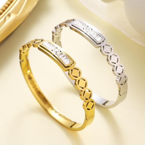 Stainless Steel Bangle 304 Stainless Steel with Crystal plated fashion jewelry & for woman & hollow Sold By PC