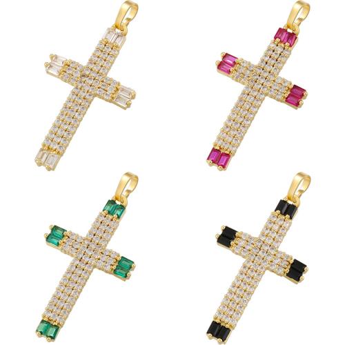 Brass Cross Pendants gold color plated DIY & micro pave cubic zirconia Sold By PC