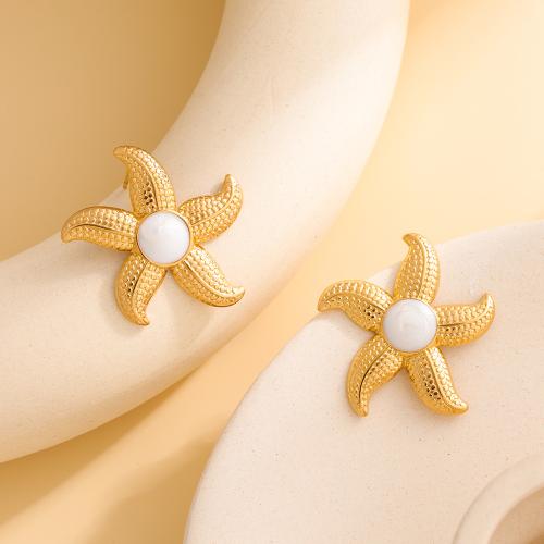 Stainless Steel Stud Earrings 304 Stainless Steel Starfish gold color plated fashion jewelry & for woman & enamel Sold By Pair