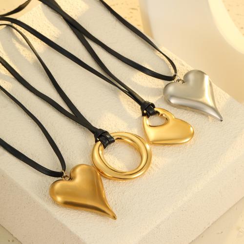 Stainless Steel Jewelry Necklace 304 Stainless Steel with leather cord plated fashion jewelry & for woman Sold By PC