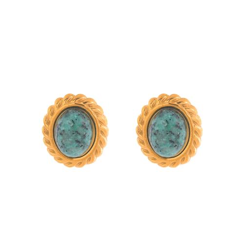 Roestvrij staal Stud Earrings, 304 roestvrij staal, met Natuursteen, 18K verguld, mode sieraden & verschillende materialen voor de keuze & voor vrouw, Verkocht door pair