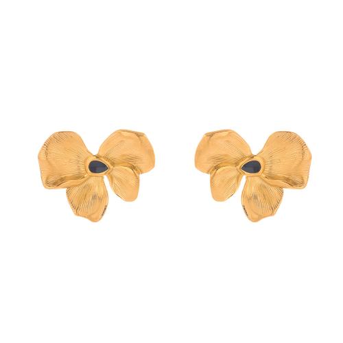 Stainless Steel Stud Earrings 304 Stainless Steel Flower gold color plated fashion jewelry & for woman & enamel Sold By Pair