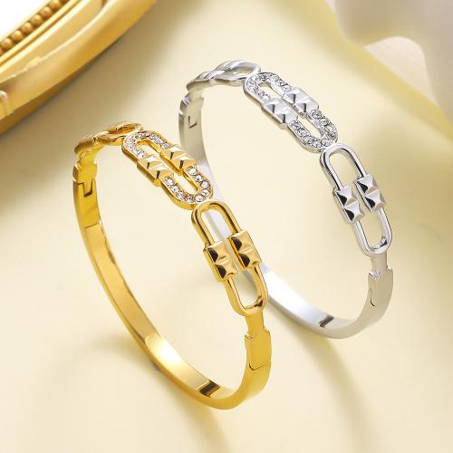 Stainless Steel Bangle 304 Stainless Steel plated for woman & with rhinestone & hollow Sold By PC