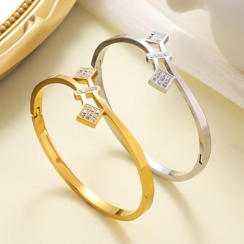 Stainless Steel Bangle 304 Stainless Steel plated for woman & with rhinestone & hollow Sold By PC