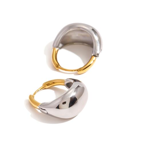 Stainless Steel Hoop Earring 304 Stainless Steel plated fashion jewelry & for woman & two tone Sold By Pair