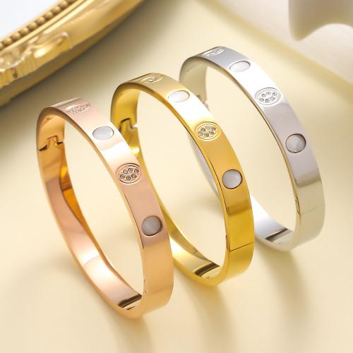 Stainless Steel Bangle 304 Stainless Steel with White Shell & Crystal plated fashion jewelry & for woman Sold By PC