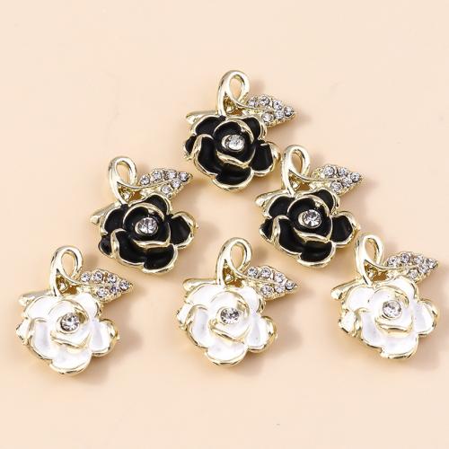 Zinc Alloy Enamel Pendants Rose plated DIY & with rhinestone Sold By Bag