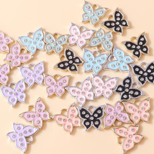 Zinc Alloy Enamel Pendants Butterfly plated random style & DIY & with rhinestone Sold By Bag