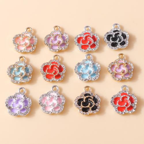 Zinc Alloy émail Pendants, alliage de zinc, Rose, Placage, DIY & avec strass, plus de couleurs à choisir, 10PC/sac, Vendu par sac