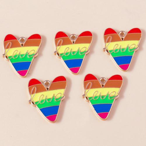 Zinc Alloy Enamel Pendants Heart plated DIY Sold By Bag