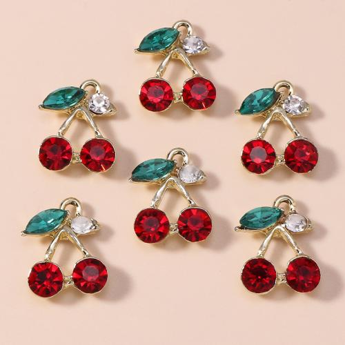 Sinc Alloy Rhinestone Pendants, Cherry, plátáilte, DIY & cruan & le rhinestone, dathanna níos mó le haghaidh rogha, 10ríomhairí pearsanta/Mála, Díolta De réir Mála