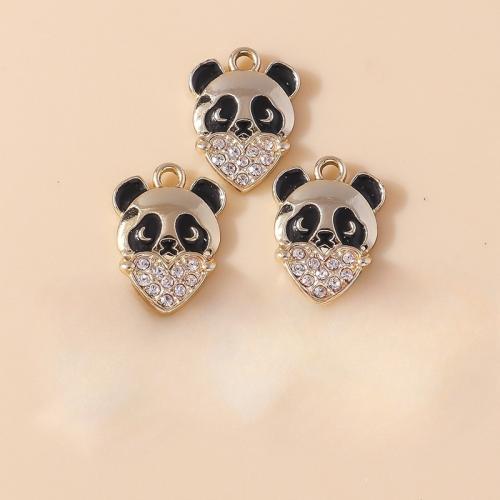 Zinc Alloy Rhinestone Pendants Panda plated DIY & enamel & with rhinestone Sold By Bag