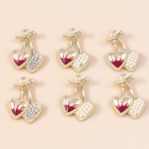 Zinc Alloy Heart Pendants with Plastic Pearl plated DIY & micro pave cubic zirconia & enamel Sold By Bag