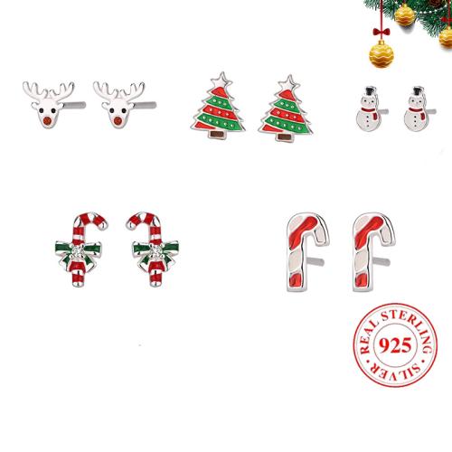 925 Sterling Silver Stud Earring Christmas jewelry & for woman & enamel Sold By Pair