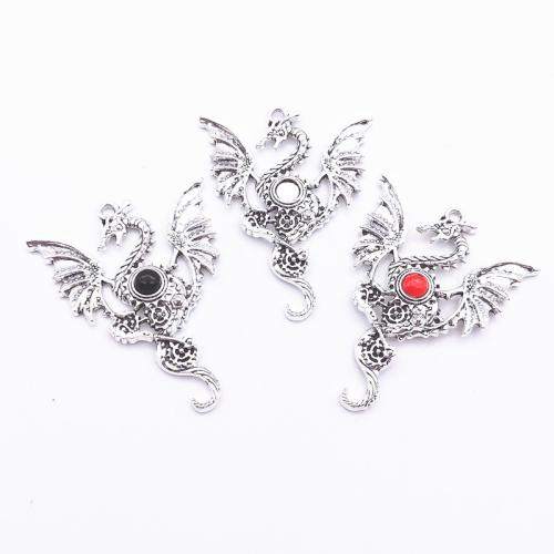 Sinc Alloy Rhinestone Pendants, Dragon, stíl Gotach & DIY & le rhinestone, dathanna níos mó le haghaidh rogha, 37.50x48mm, Díolta De réir PC