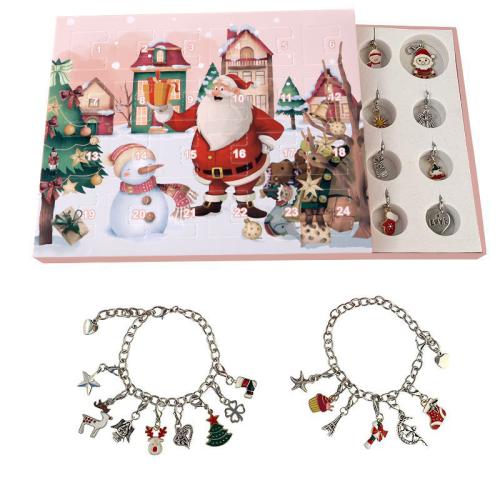 lega in zinco Bambini DIY String Beads Set, placcato, Design natalizio & smalto, Lunghezza Appross. 6-8 pollice, Venduto da set