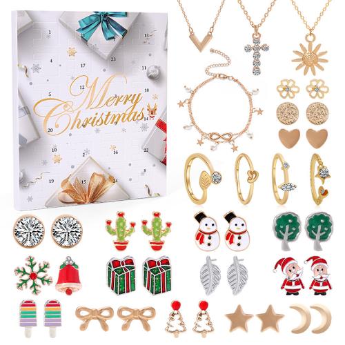 Zinc Alloy Jewelry Set Stud Earring & bracelet & necklace plated Christmas Design & for woman & enamel & with rhinestone Sold By Set