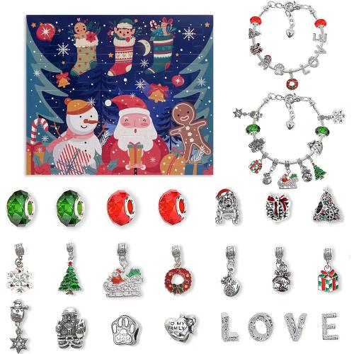 Zinc Alloy Children DIY String Beads Set with Crystal plated Christmas Design & enamel & with rhinestone Sold By Set