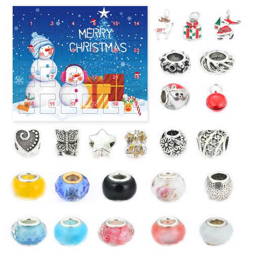 Zinc Alloy Children DIY String Beads Set with Crystal & Resin & Brass plated Christmas Design & enamel & with rhinestone Sold By Set