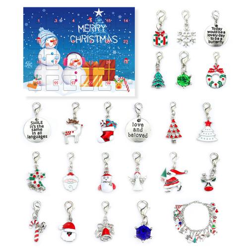 Zinc Alloy Children DIY String Beads Set plated Christmas Design & enamel & with rhinestone Sold By Set