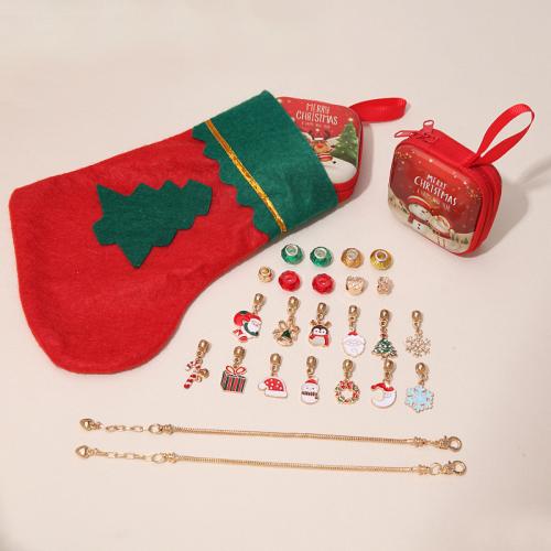 Zinklegierung Kinder DIY String Perlen Set, mit Kristall, plattiert, Weihnachts-Design & Emaille, Länge ca. 6-10 ZollInch, verkauft von setzen