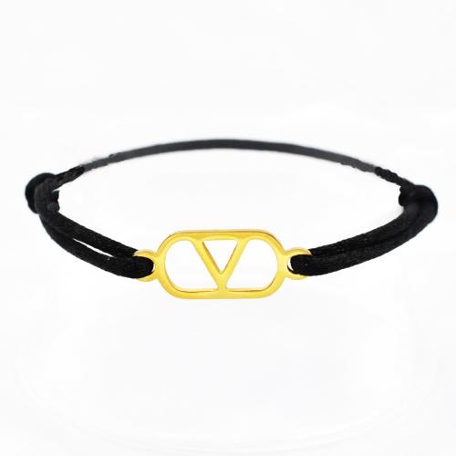 Acier inoxydable 304 bracelet, avec cordon de polyester, Lettre V, Placage, unisexe & réglable & creux, plus de couleurs à choisir, Longueur Environ 6-10 pouce, Vendu par PC