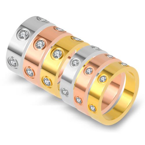 304 roestvrij staal Finger Ring, plated, uniseks & verschillende grootte voor keus & met strass, meer kleuren voor de keuze, Maat:5-9, Verkocht door PC