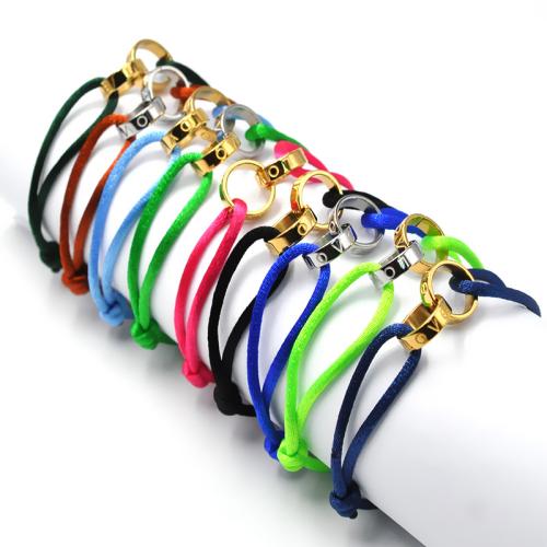 acero inoxidable 304 Pulsera, con cordón poliéster, chapado, unisexo & ajustable, más colores para la opción, agujero:aproximado 1.2mm, longitud aproximado 6-10 Inch, Vendido por UD