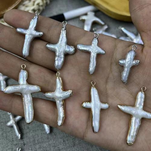 Freshwater Pearl Pendants with Brass Cross plated DIY mm Sold By PC