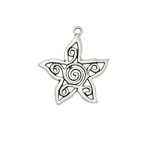 Sinc Alloy Pendants Ainmhithe, Starfish, dath airgid antique plátáilte, DIY, nicil, luaidhe & caidmiam saor in aisce, 33.20x29.50mm, 100ríomhairí pearsanta/Mála, Díolta De réir Mála