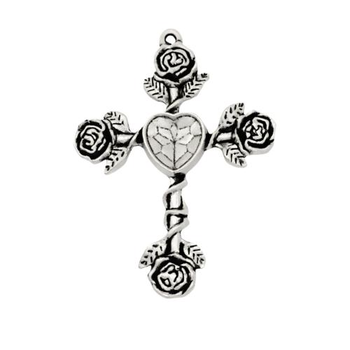 Pendants since Alloy Croise, Sinc Alloy, Cross, dath airgid antique plátáilte, DIY, nicil, luaidhe & caidmiam saor in aisce, 50.90x37.90mm, 100ríomhairí pearsanta/Mála, Díolta De réir Mála