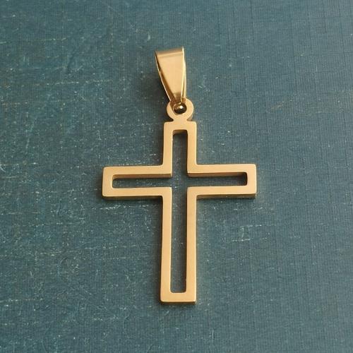 Titanhäng, Titan Stål, Cross, polerad, DIY, gyllene, 23x34mm, 10PC/Bag, Säljs av Bag