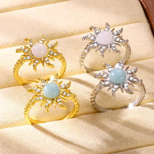 Cubic Zirconia Micro Pave Brass Ring with Resin Sun plated micro pave cubic zirconia & for woman nickel lead & cadmium free Sold By PC