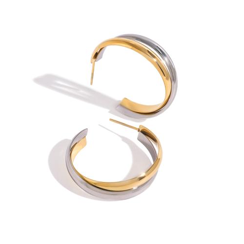 Stainless Steel Stud Earrings 304 Stainless Steel plated for woman & two tone & hollow Sold By Pair