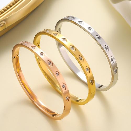 304 Stainless Steel Bangle with Crystal plated fashion jewelry & for woman Sold By PC