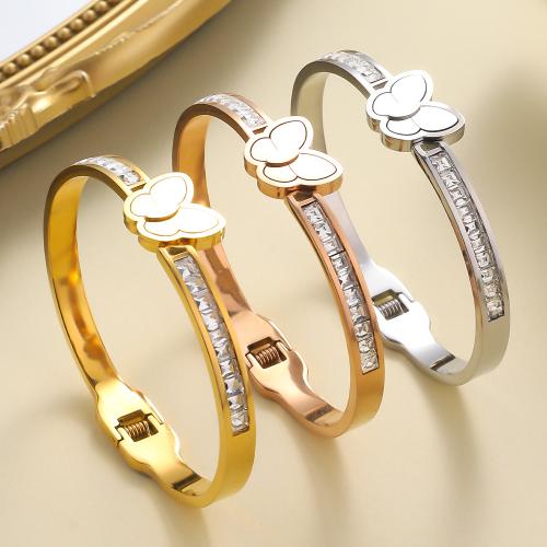 304 Stainless Steel Bangle with Crystal plated fashion jewelry & for woman Sold By PC