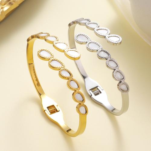 304 rozsdamentes acél Cuff Bangle, -val White Shell, galvanizált, divat ékszerek & a nő, több színt a választás, Által értékesített PC