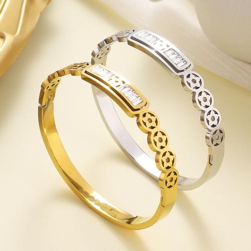 304 Stainless Steel Bangle with Crystal plated fashion jewelry & for woman & hollow Sold By PC