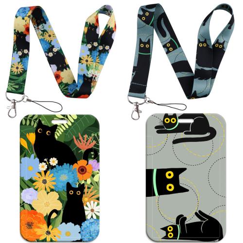 Lanyard-Kartenhalter, Polyester, mit Kunststoff, Multifunktions & verschiedene Stile für Wahl & verschiedene Muster für Wahl, Lanyard: 17.7 inches long, cartoon :110x70mm., verkauft von PC