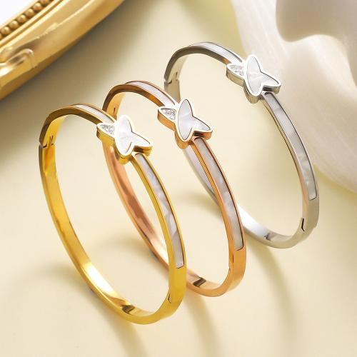 304 Stainless Steel Bangle with White Shell & Crystal plated fashion jewelry & for woman Sold By PC