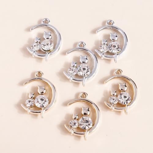 Zinc Alloy Rhinestone Pendants Moon plated DIY Sold By Bag