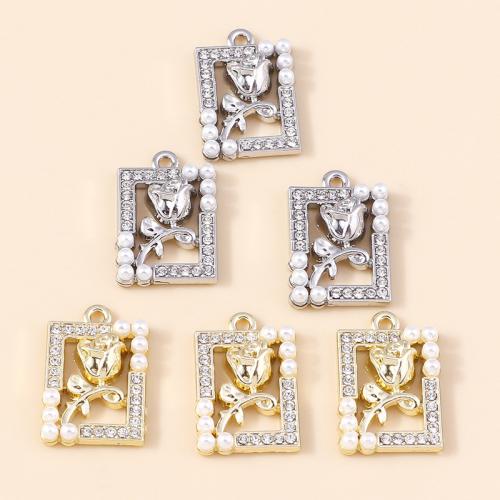 Zinc Alloy Rhinestone Pendants with Plastic Pearl Tulip plated DIY & with rhinestone Sold By Bag