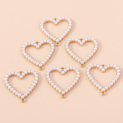 Heart Zinc Alloy Connector with Plastic Pearl plated DIY & 1/1 loop Sold By Bag