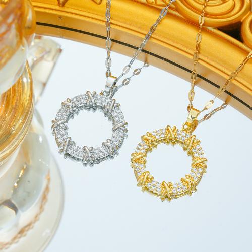 Stainless Steel Jewelry Necklace 304 Stainless Steel Vacuum Ion Plating for woman & with rhinestone Sold By PC