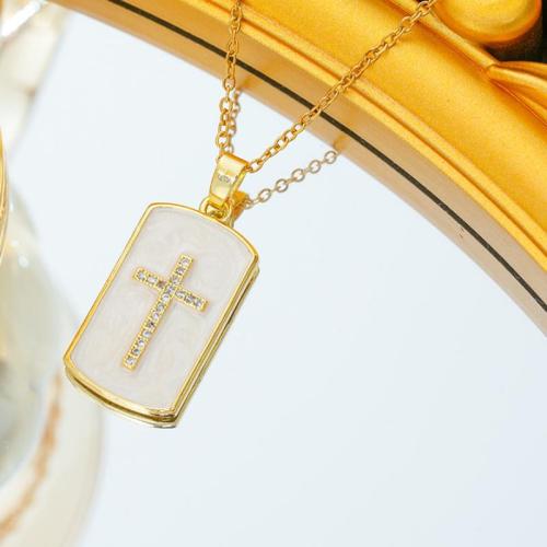 Stainless Steel Jewelry Necklace 304 Stainless Steel with Shell Vacuum Ion Plating for woman & with rhinestone Sold By PC