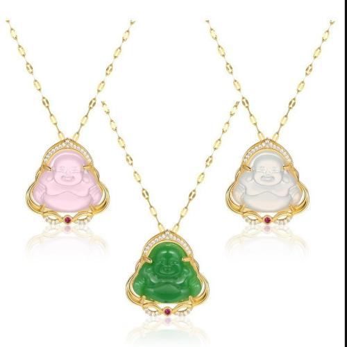 Stainless Steel Jewelry Necklace 304 Stainless Steel with Gemstone Buddha Vacuum Ion Plating micro pave cubic zirconia & for woman Sold By PC