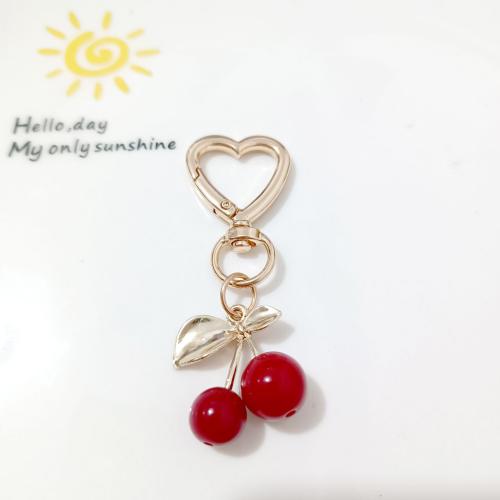 Bag Purse Charms Keyrings Keychains Zinc Alloy Cherry gold color plated Unisex & enamel Sold By PC