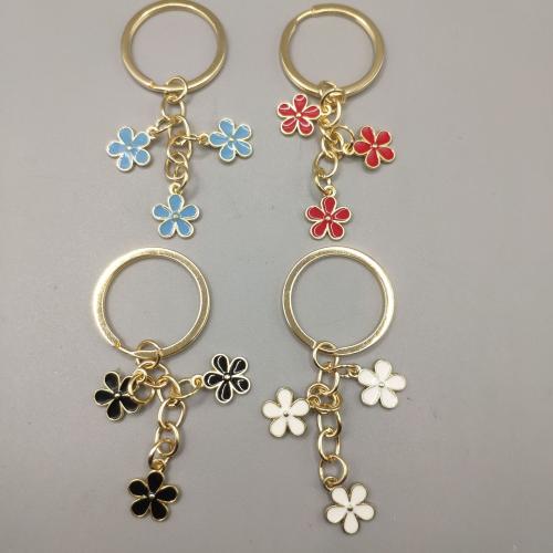 Porte-clés, alliage de zinc, fleur, Placage de couleur d'or, unisexe & émail, plus de couleurs à choisir, 100x30mm, Vendu par PC